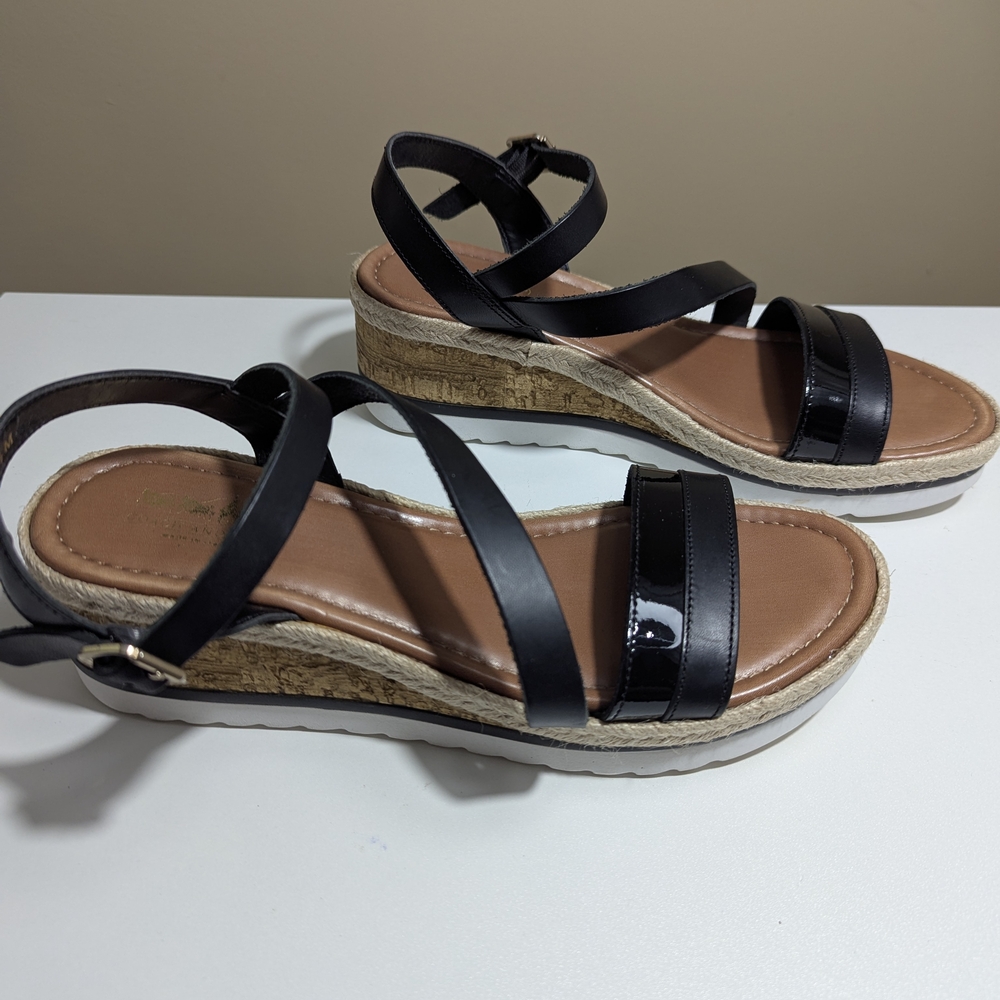 Coach And Four Black Leather Eapadrille Sandals Size 8.5